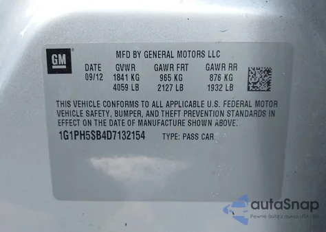 2013 Chevrolet Cruze Eco Auto из США, поврежденный, VIN 1G1PH5SB4D7132154